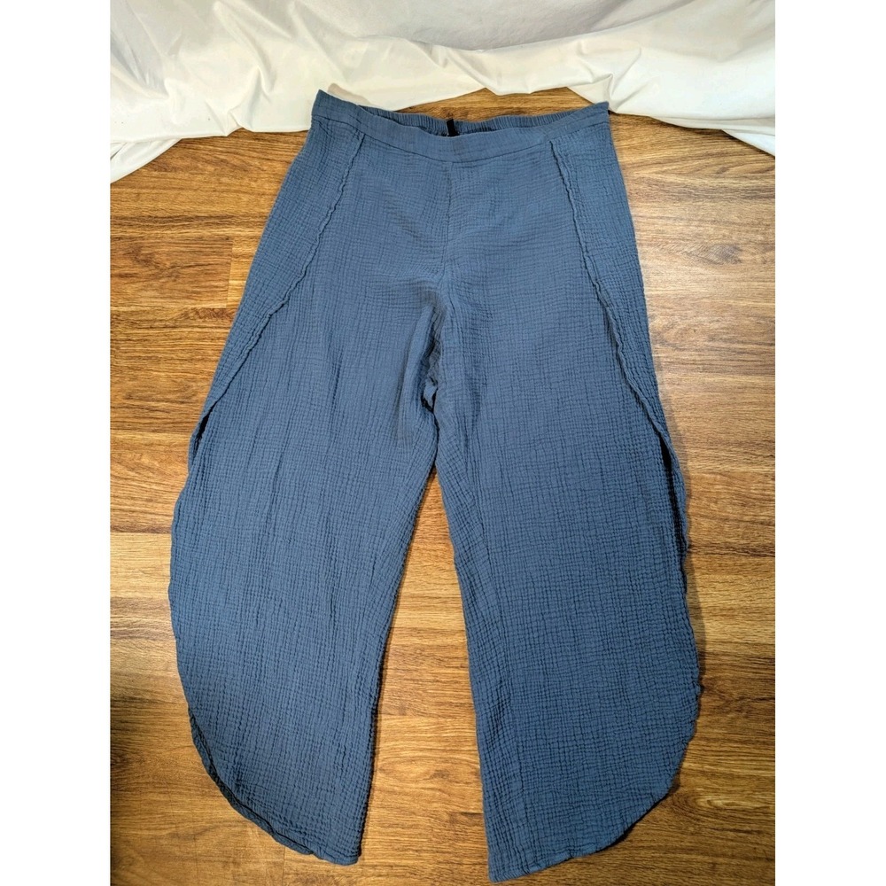 Drew Blue Cotton Gauze Wide Leg Tulip Hem Cropped Pants Womens Large